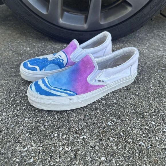 Vans Slip On Shoes Womens 8 Classic White Custom Painted Sneakers Low Top - Picture 2 of 16